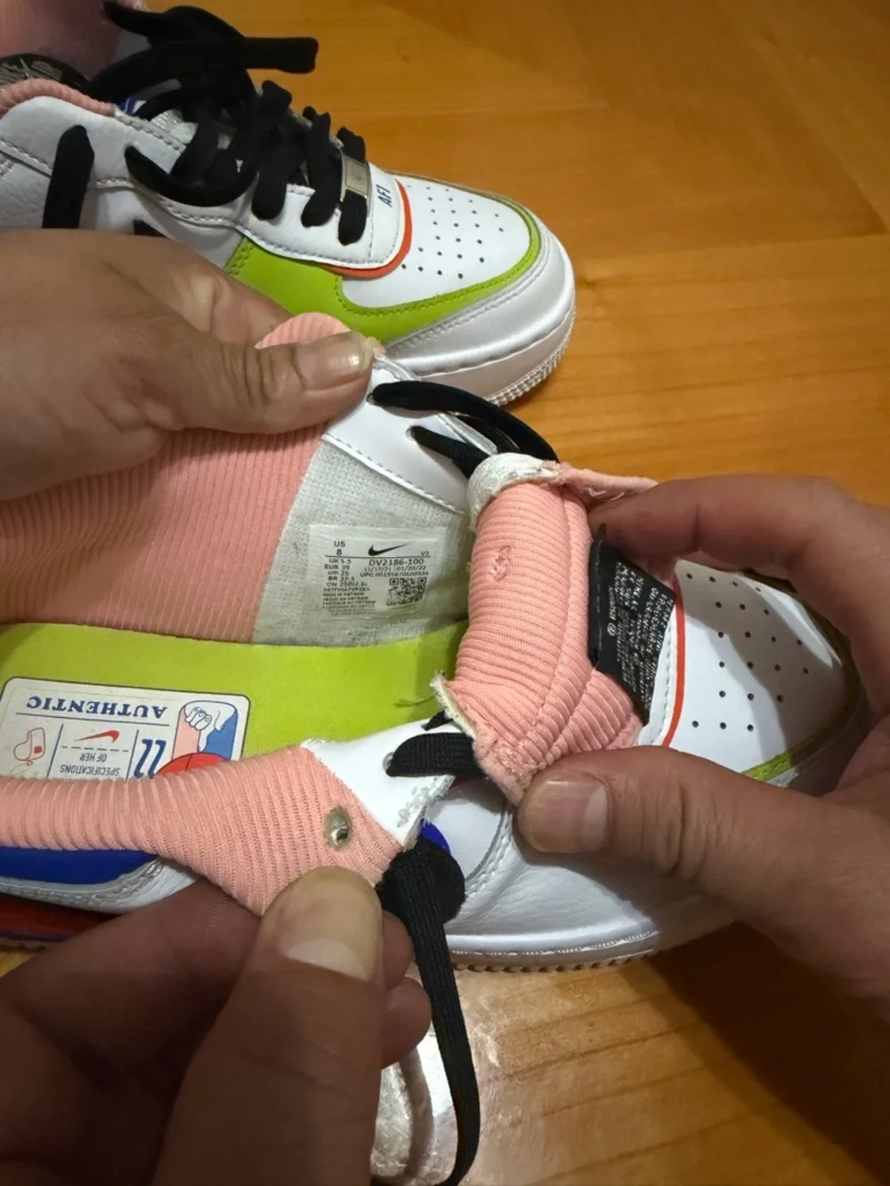 Nike Air Force 1 Women’s White with Neon Green, Pink & Black Accents